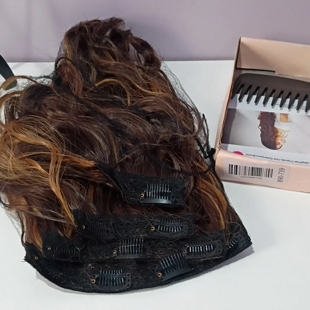 REECHO 4PCS 14” Wavy Clip-In Hair Extensions –‎ Dark Brown with Highlights - Picture 3 of 4